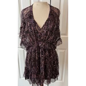 IRO Gilio Dress Sz 34~ US 2~Purple Mini Ruffle Chiffon Sheer Fairy Grunge Goth‎